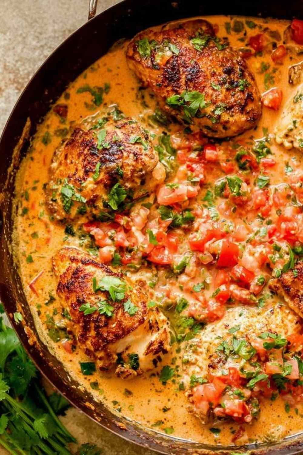 Homemade Chicken Marsala with creamy Marsala wine sauce and mushrooms served in a cast iron skillet