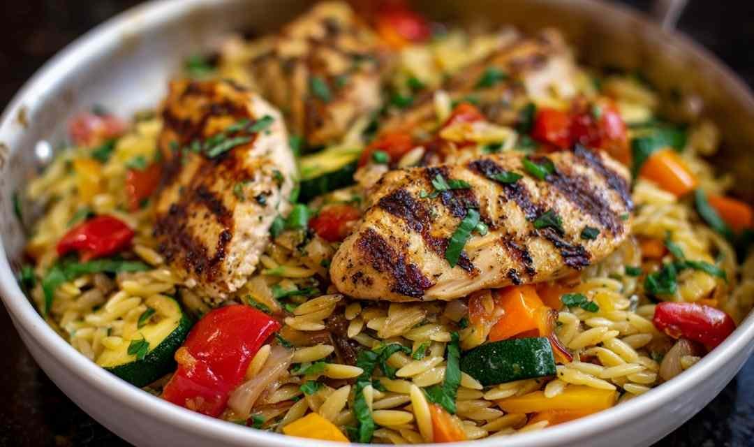 Easy Balsamic Chicken & Veggie Orzo