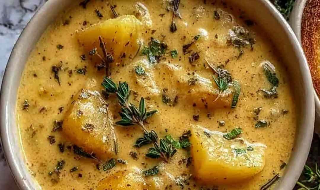 Hearty Cheddar Garlic Herb Potato Soup