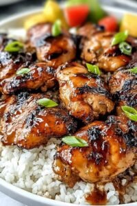 Huli Huli Chicken grilling with caramelized pineapple-soy glaze on a backyard grill