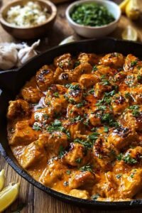 Texas Roadhouse Butter Chicken Skillet with honey butter sauce and smoked paprika in a skillet garnished with fresh parsley