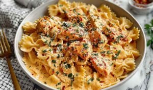 Bang Bang Chicken Pasta Bang Bang Chicken Pasta with crispy chicken tossed in creamy sweet and spicy bang bang sauce served in a skillet