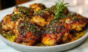 Bobby Flay Chicken Thighs Bobby Flay chicken thighs with crispy golden skin in a cast iron skillet with creamy lemon-herb pan sauce and fresh parsley