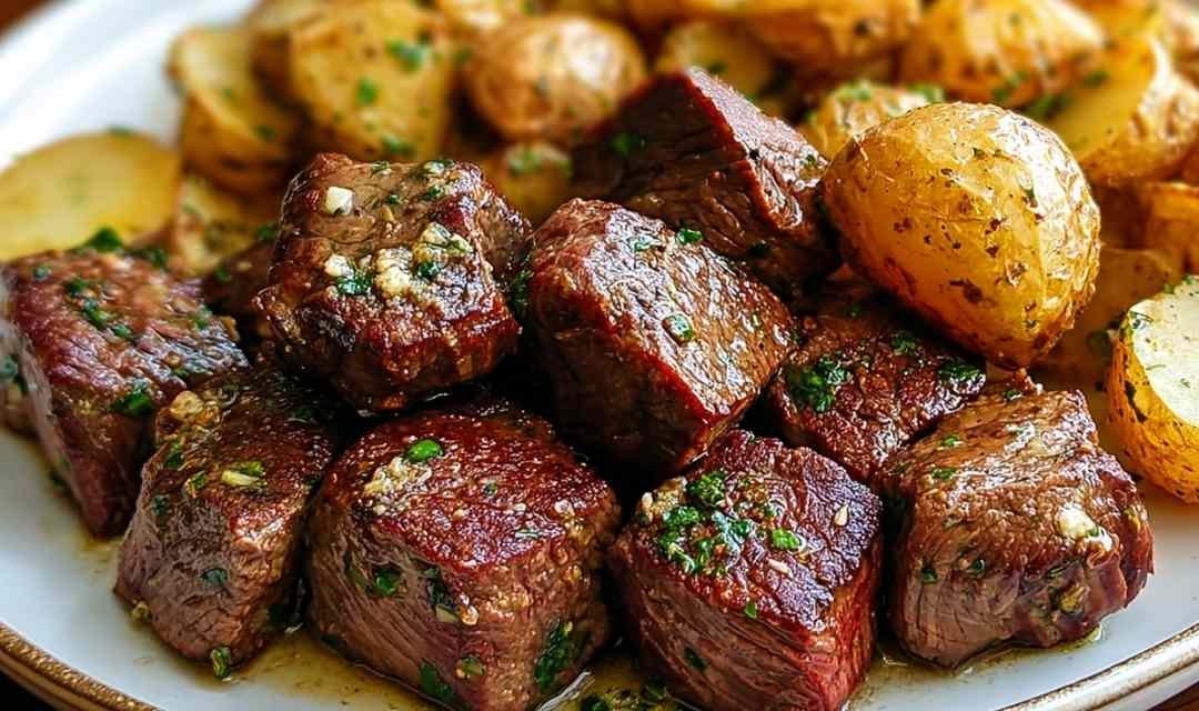 Garlic Butter Steak Bites and Potatoes