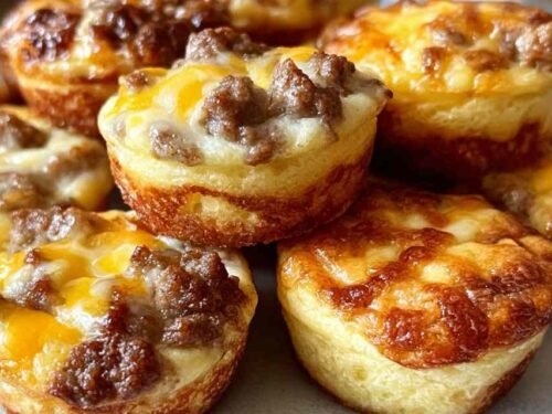 Golden High-Protein Pancake Sausage Mini Muffins cooling on a wire rack fresh from a mini muffin tin