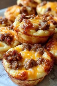 Golden High-Protein Pancake Sausage Mini Muffins cooling on a wire rack fresh from a mini muffin tin