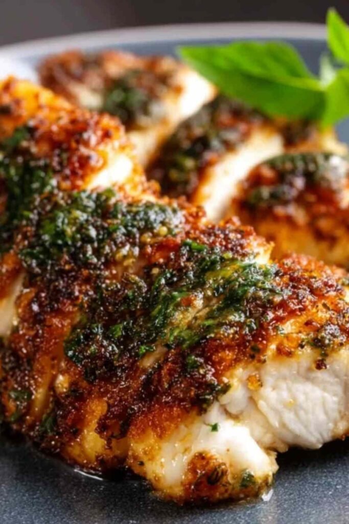 Melt In Your Mouth Chicken Breast baked in a white dish with golden paprika seasoning and a drizzle of fresh lemon juice