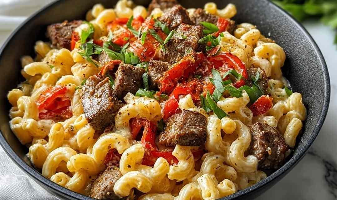 Steak and Pepper Jack Queso Mac and Cheese