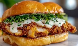 Cajun Crispy Chicken Sandwich with Garlic Aioli Cajun crispy chicken sandwich with garlic aioli on a brioche bun with romaine and sliced tomato