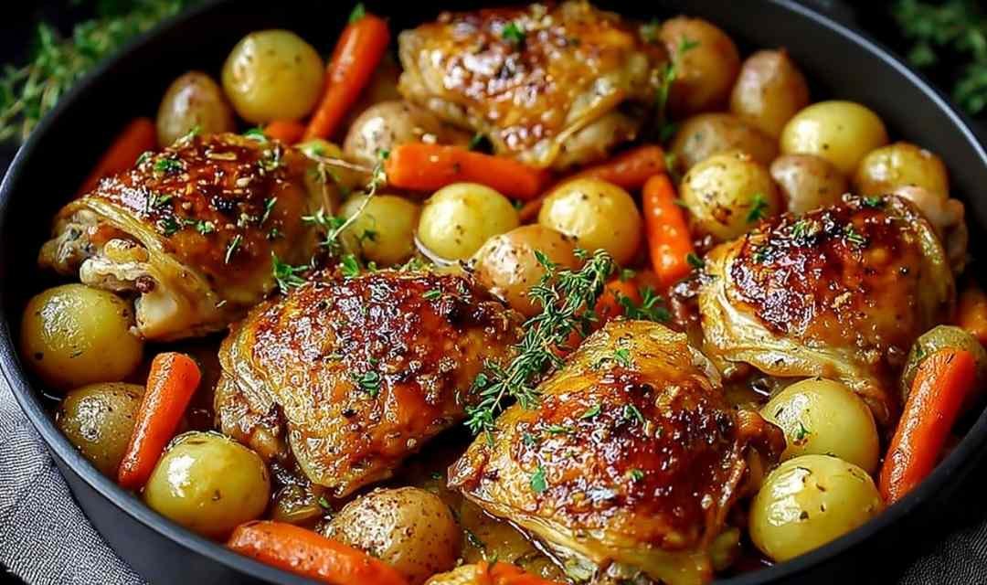 One-Pan Roasted Chicken Thighs with Carrots and Potatoes